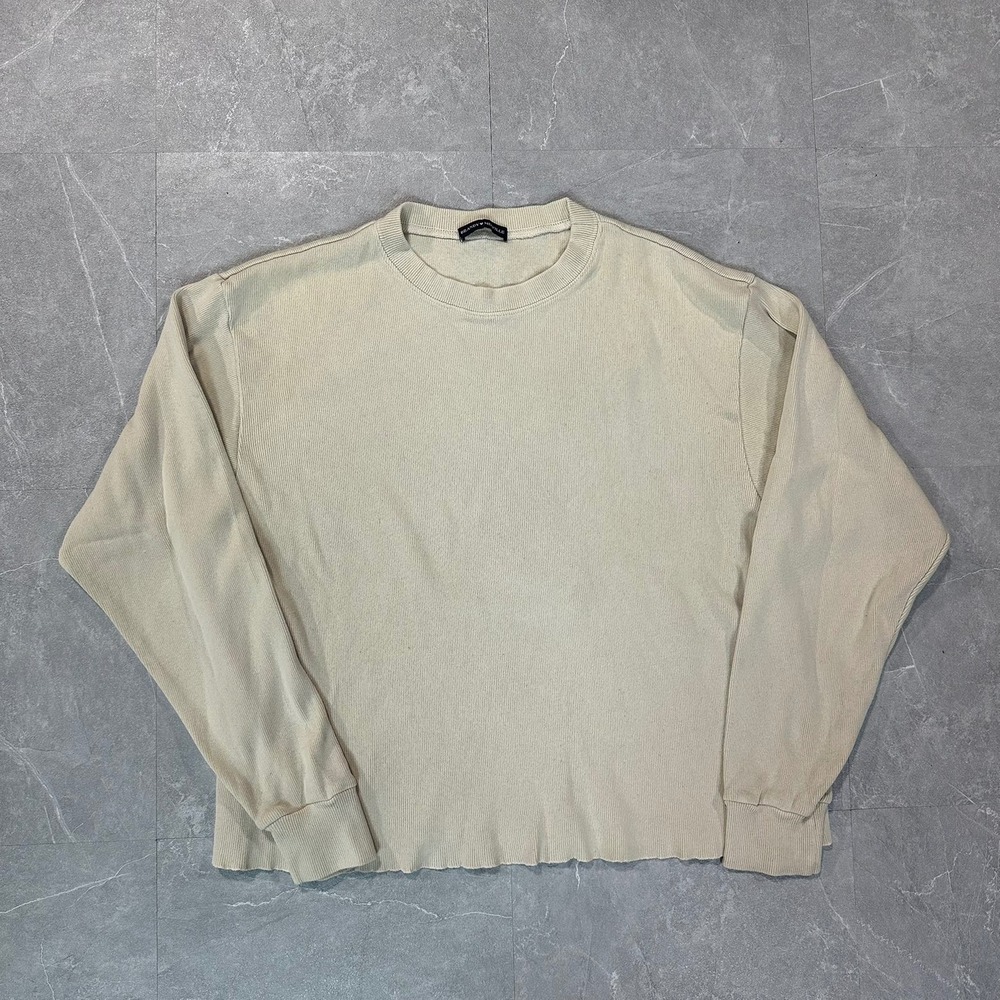 Brandy Melville Cream Beige Ribbed Knit Long Sleeve Crew Neck Top One Size